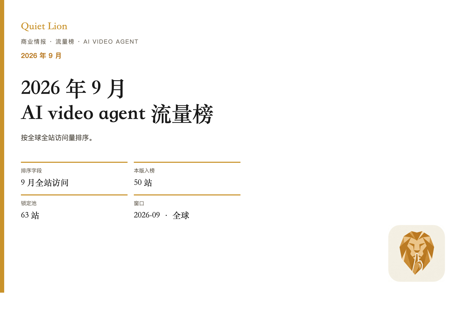 2026年9月 AI video agent 全站访问量 Top 50 封面