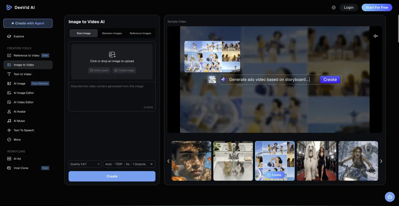 DeeVid image-to-video workspace